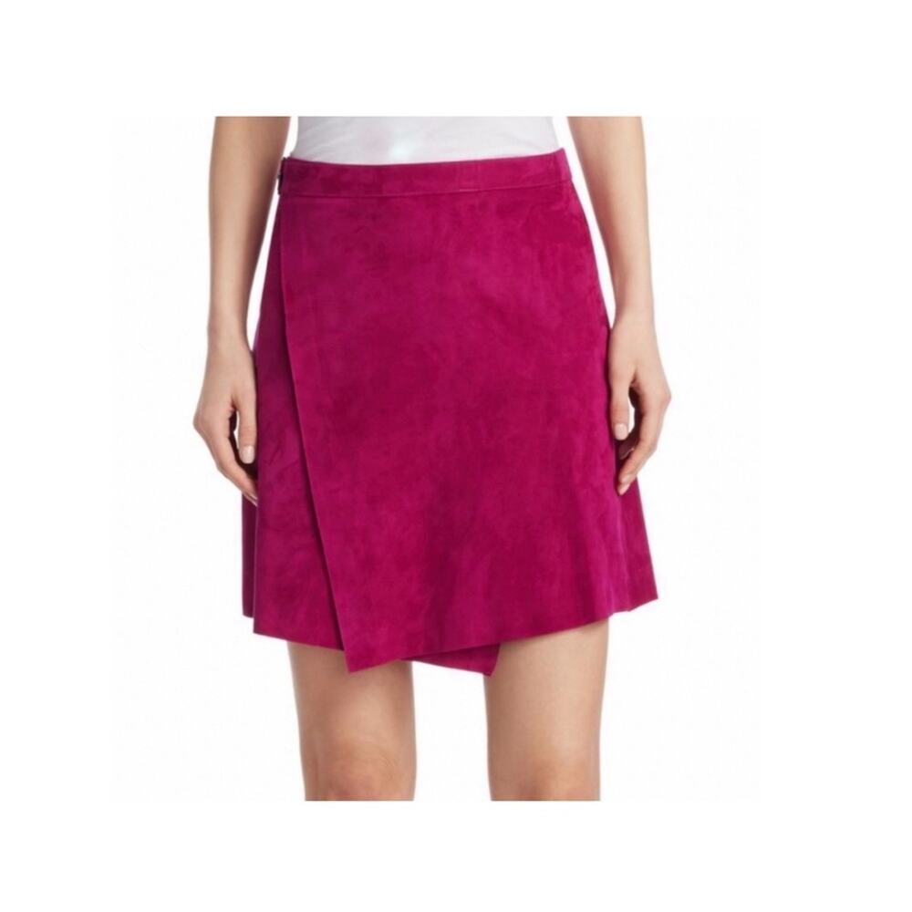 Theory Buckle Wrap Skirt in Electric Pink.